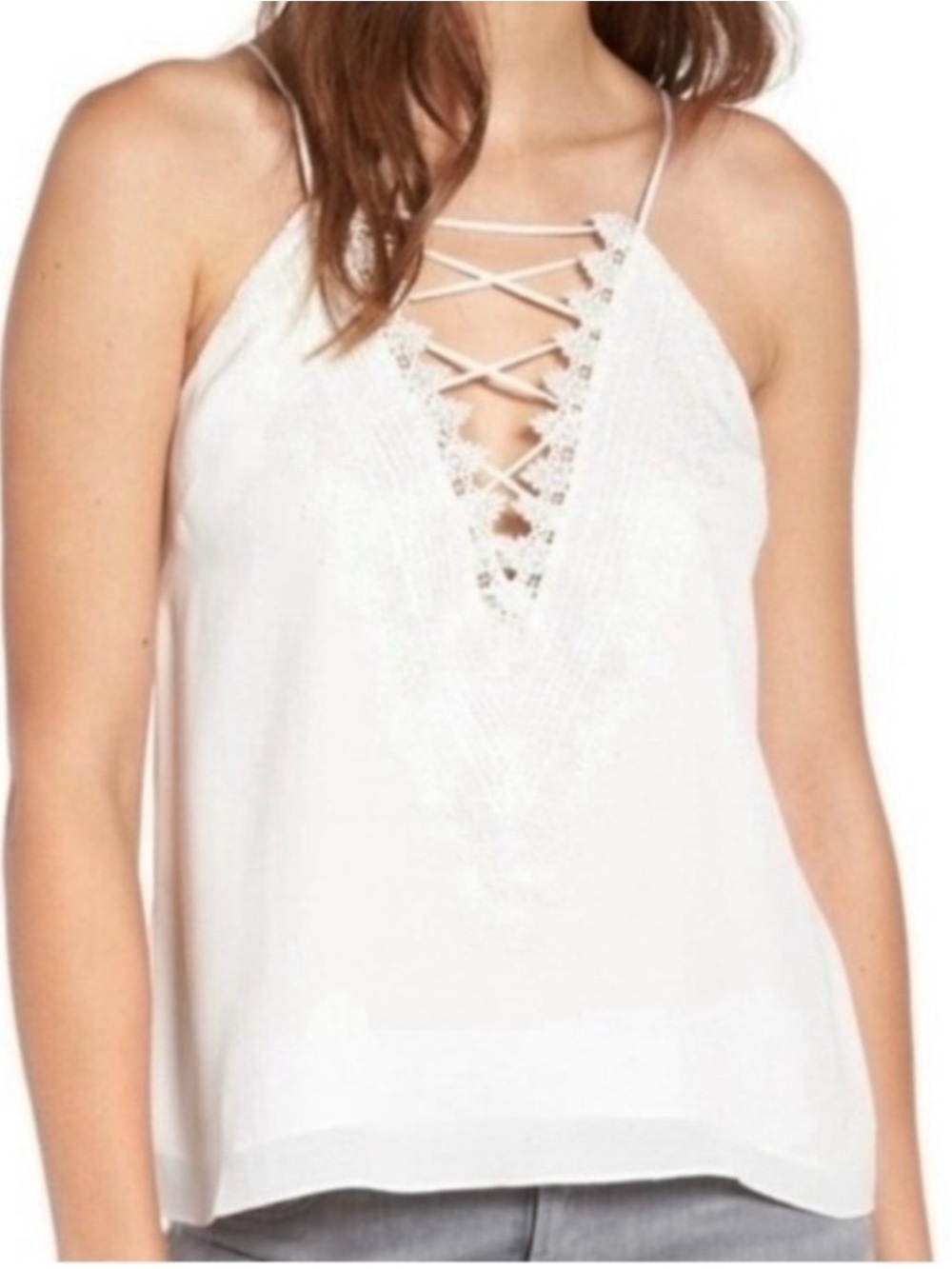 Wayf Ivory Lace-Up V-Neck Camisole